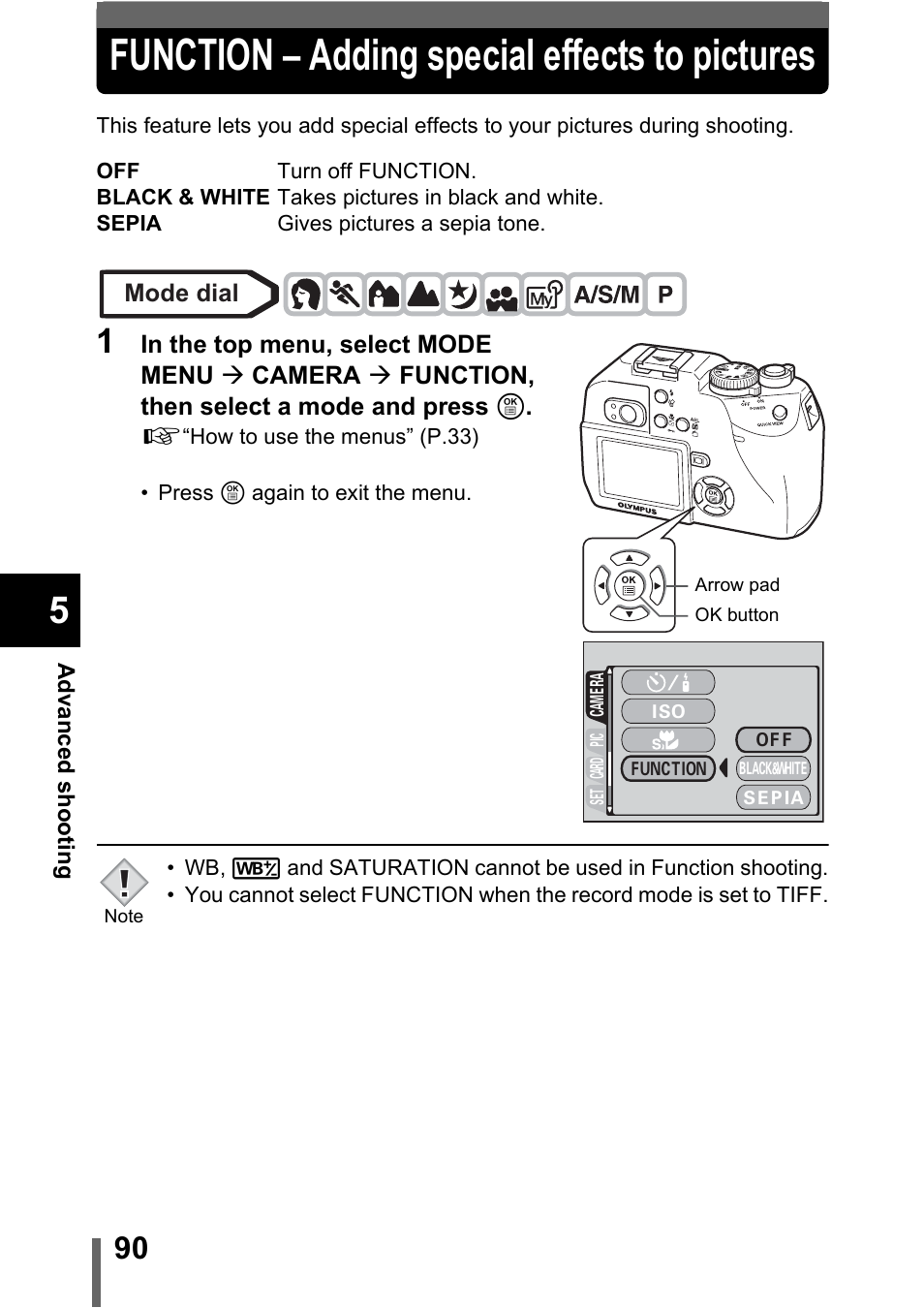 Function – adding special effects to pictures, P.90 | Olympus C-5000 Zoom User Manual | Page 91 / 215