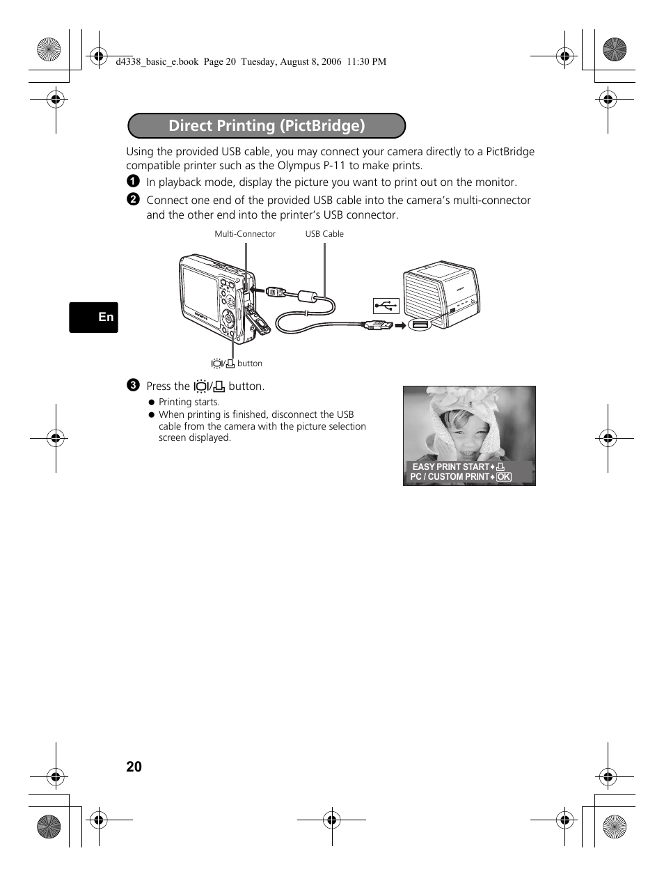 Direct printing (pictbridge) | Olympus Stylus 725 SW User Manual | Page 20 / 84