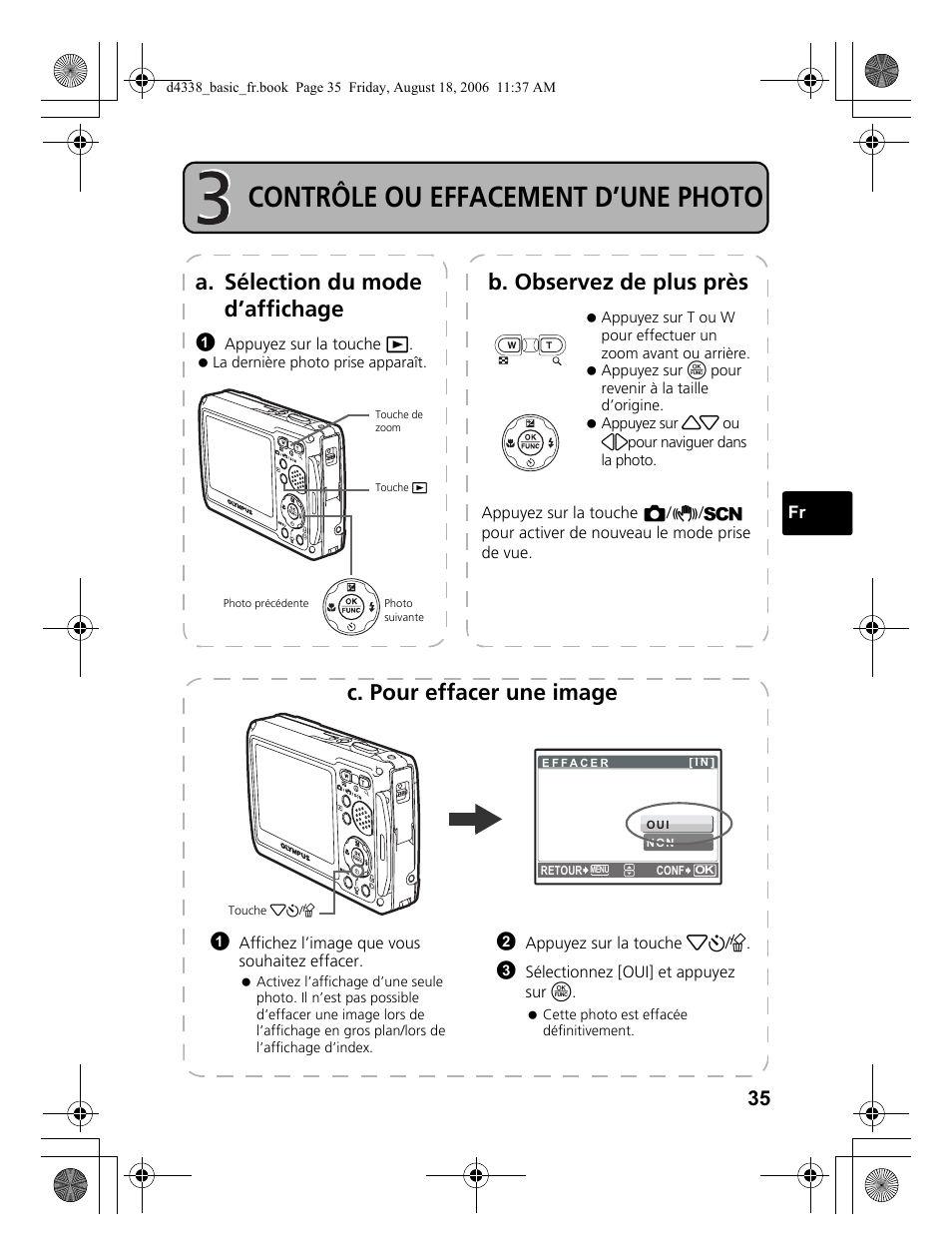 Contrôle ou effacement d’une photo, C. pour effacer une image | Olympus Stylus 725 SW User Manual | Page 35 / 84