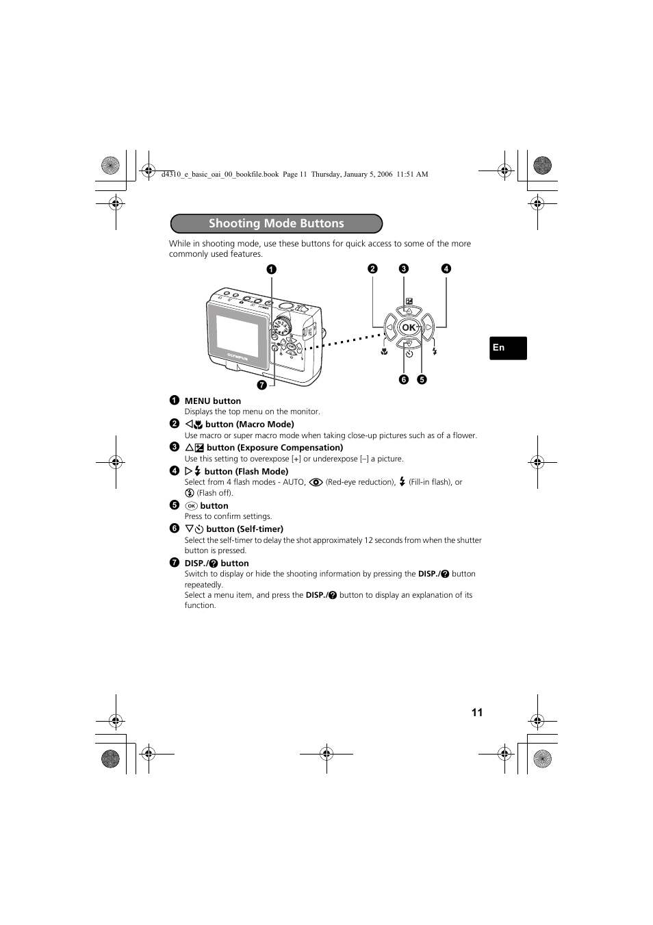Shooting mode buttons | Olympus FE-130 User Manual | Page 11 / 108