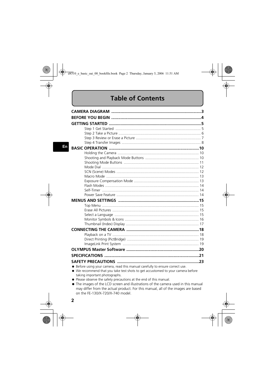 Olympus FE-130 User Manual | Page 2 / 108