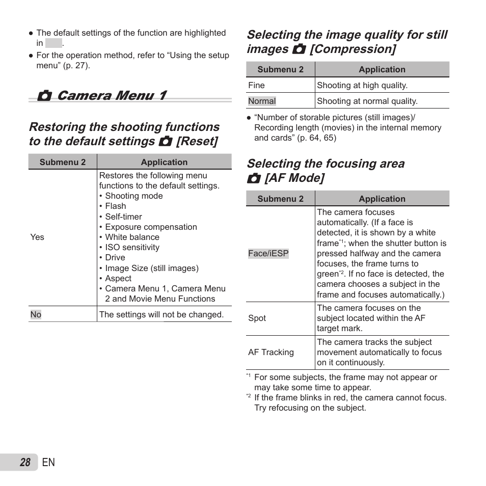 Zcamera menu 1, 28 en | Olympus SZ-15 User Manual | Page 28 / 79
