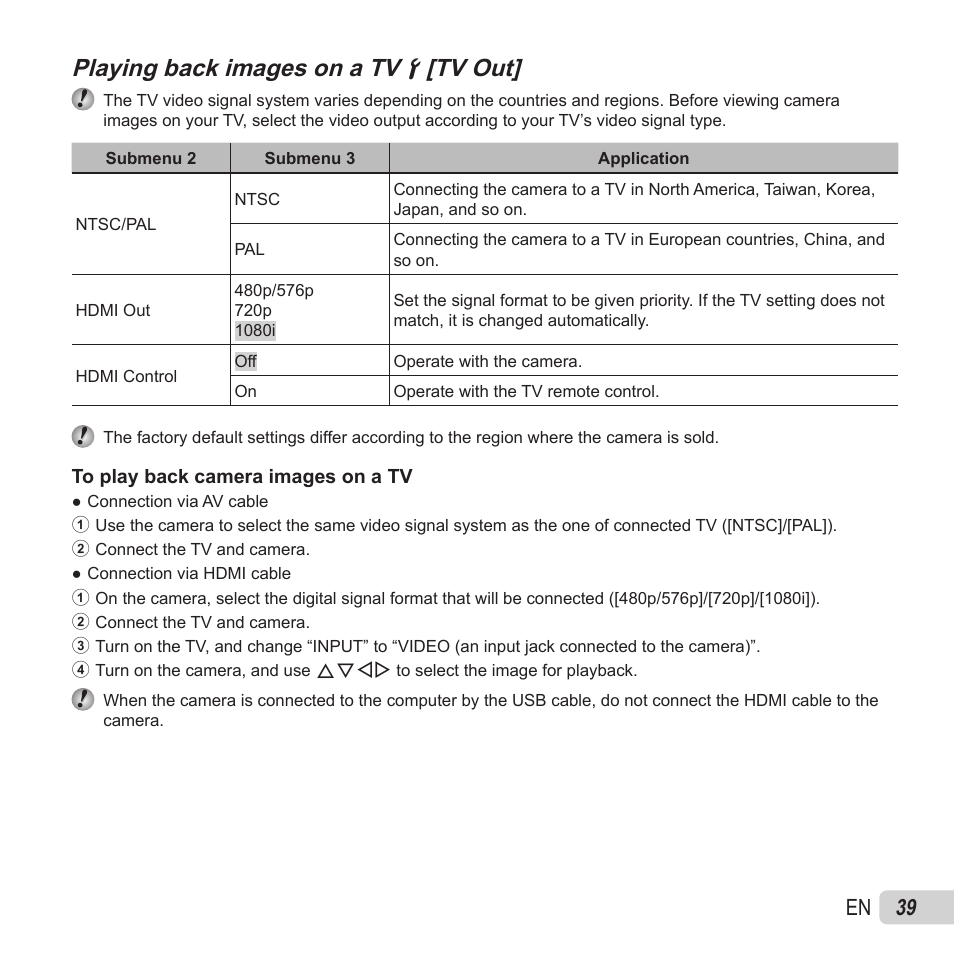 Playing back images on a tv, Playing back images on a tv dd [tv out] [tv out, 39 en | Olympus SZ-15 User Manual | Page 39 / 79