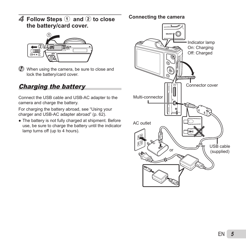 Charging the battery | Olympus SZ-15 User Manual | Page 5 / 79