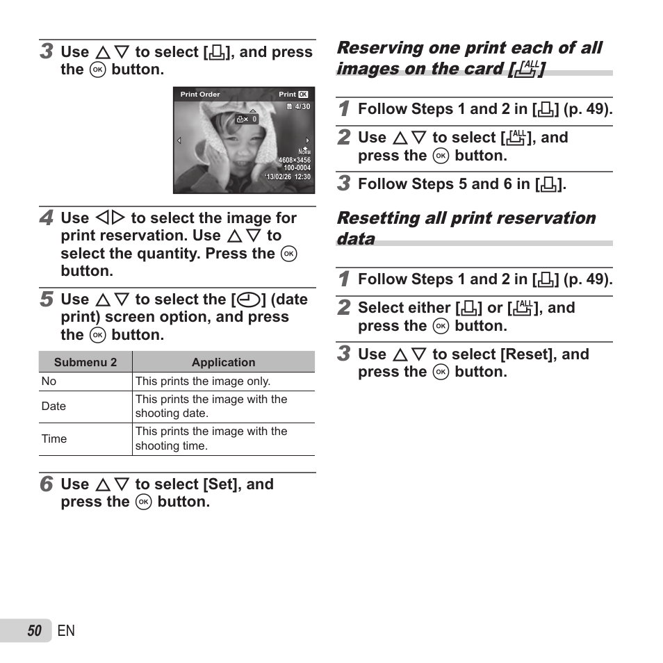 Resetting all print reservation data | Olympus SZ-15 User Manual | Page 50 / 79
