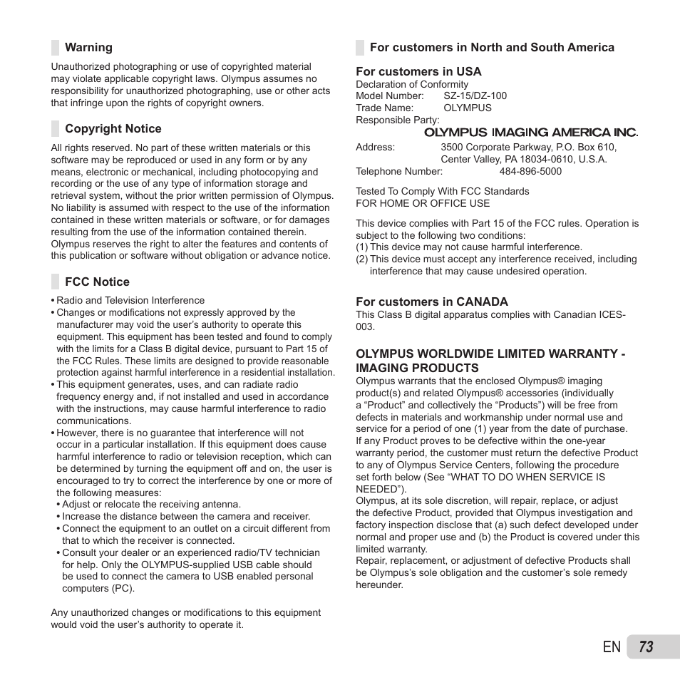 73 en | Olympus SZ-15 User Manual | Page 73 / 79
