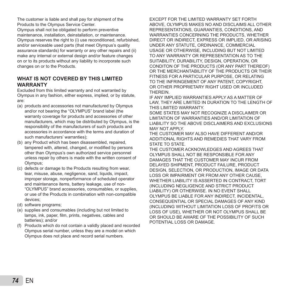 74 en | Olympus SZ-15 User Manual | Page 74 / 79