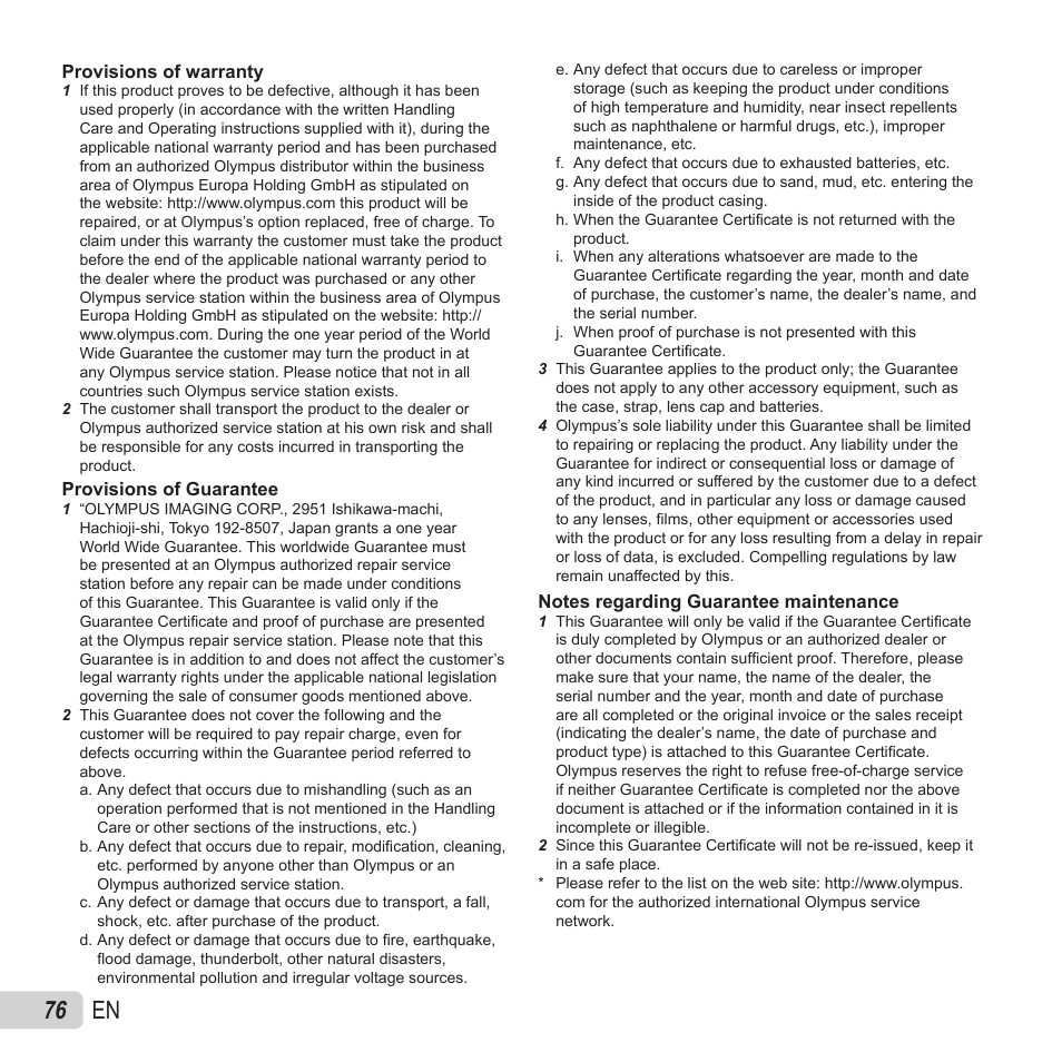 76 en | Olympus SZ-15 User Manual | Page 76 / 79