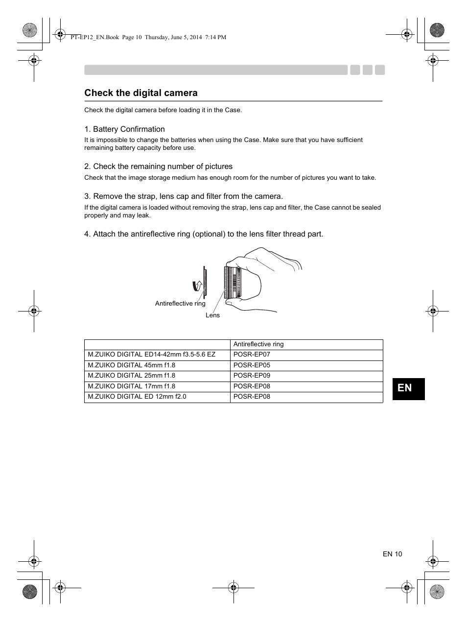 Check the digital camera | Olympus PTEP12 User Manual | Page 11 / 96