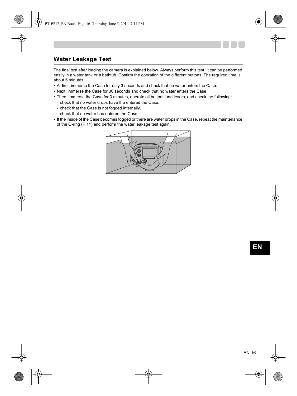 Water leakage test | Olympus PTEP12 User Manual | Page 17 / 96