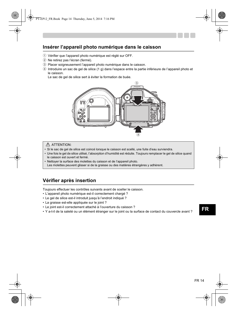 Insérer l’appareil photo numérique dans le caisson, Vérifier après insertion | Olympus PTEP12 User Manual | Page 39 / 96
