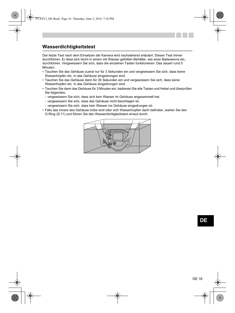 Wasserdichtigkeitstest | Olympus PTEP12 User Manual | Page 65 / 96