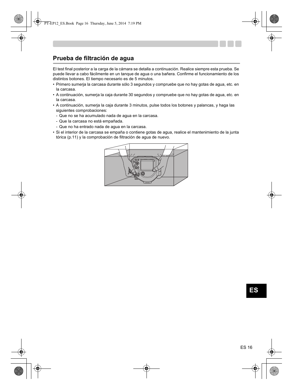 Prueba de filtración de agua | Olympus PTEP12 User Manual | Page 89 / 96