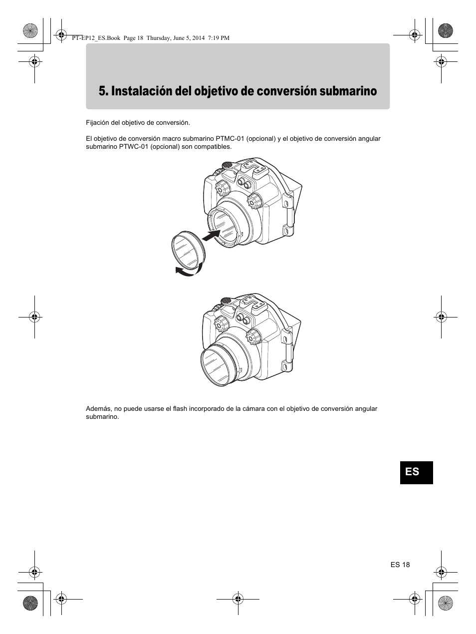 Instalación del objetivo de conversión submarino | Olympus PTEP12 User Manual | Page 91 / 96