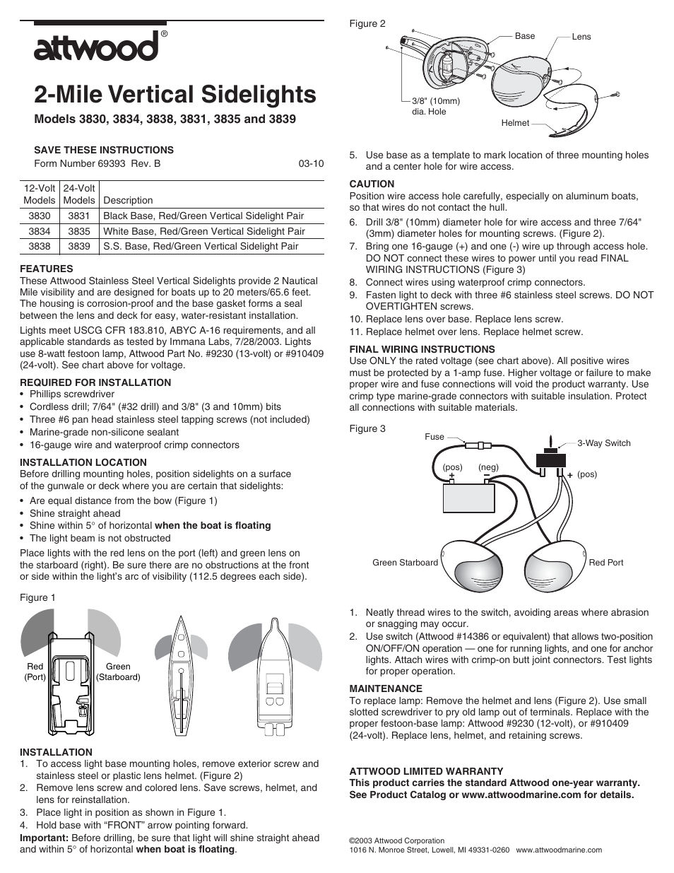 Attwood 3831 User Manual | 1 page