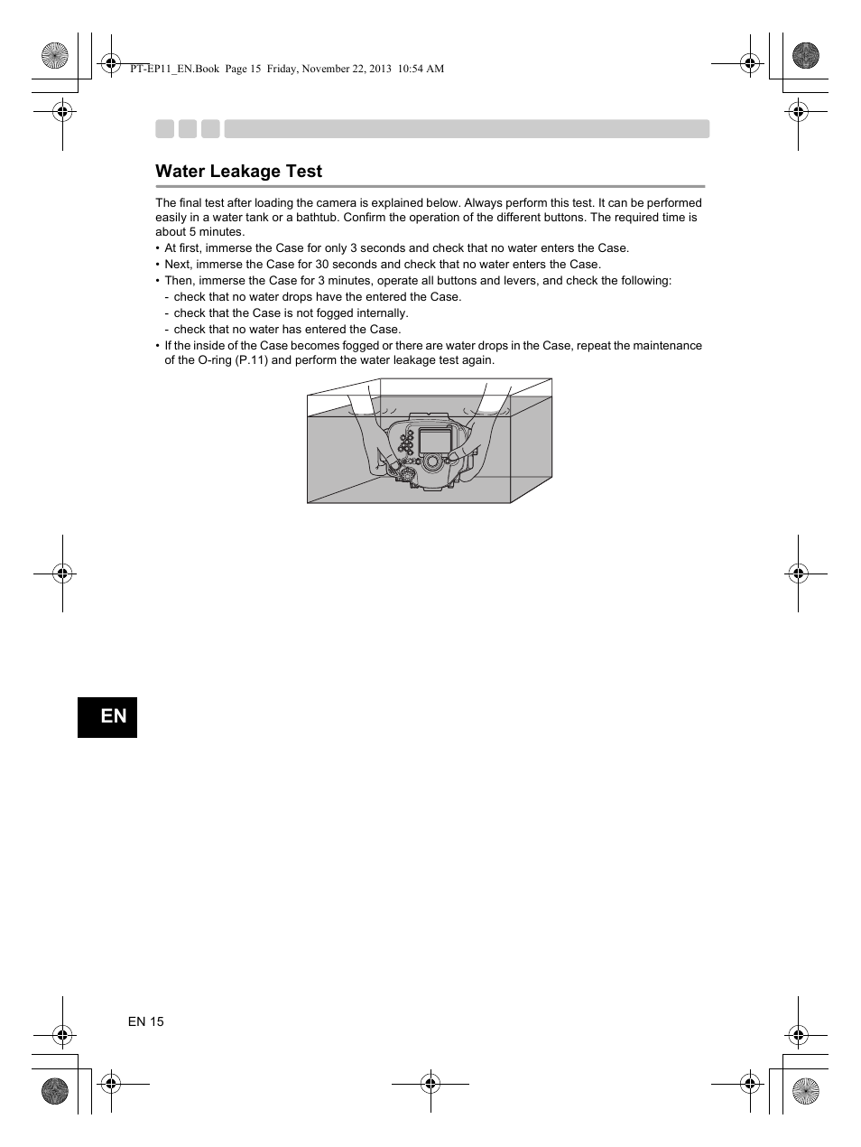 Water leakage test | Olympus PTEP11 User Manual | Page 16 / 89