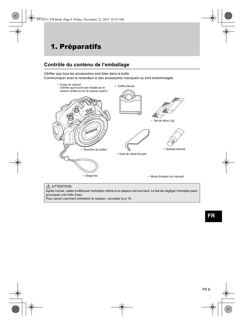 Préparatifs, Contrôle du contenu de l’emballage | Olympus PTEP11 User Manual | Page 29 / 89