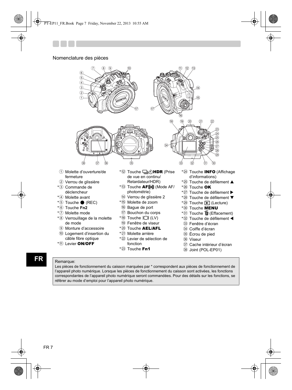 Nomenclature des pièces | Olympus PTEP11 User Manual | Page 30 / 89