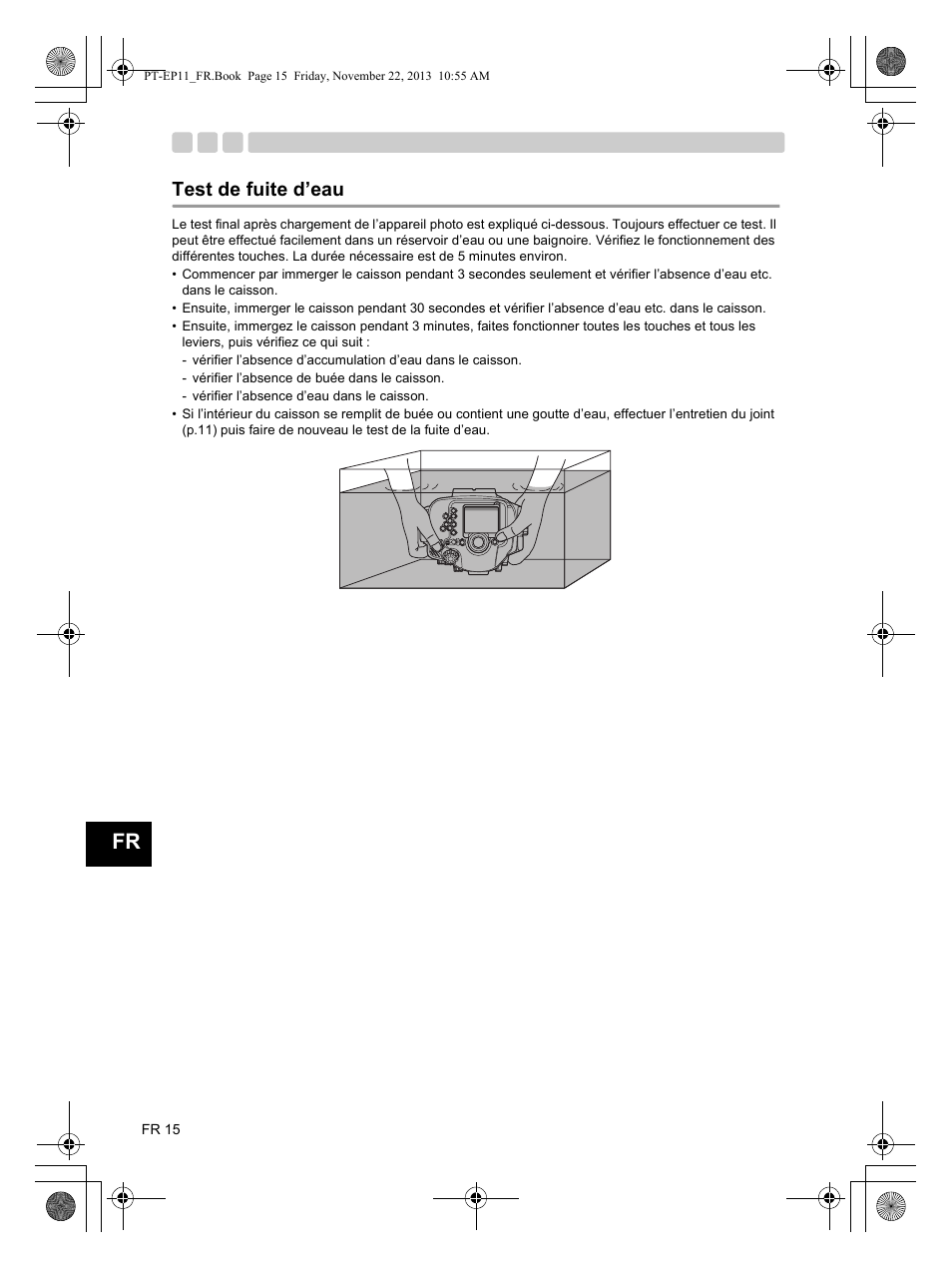 Test de fuite d’eau | Olympus PTEP11 User Manual | Page 38 / 89