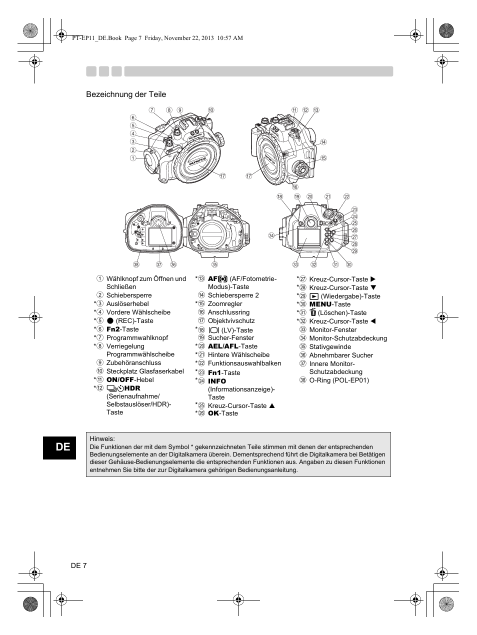 Bezeichnung der teile | Olympus PTEP11 User Manual | Page 52 / 89