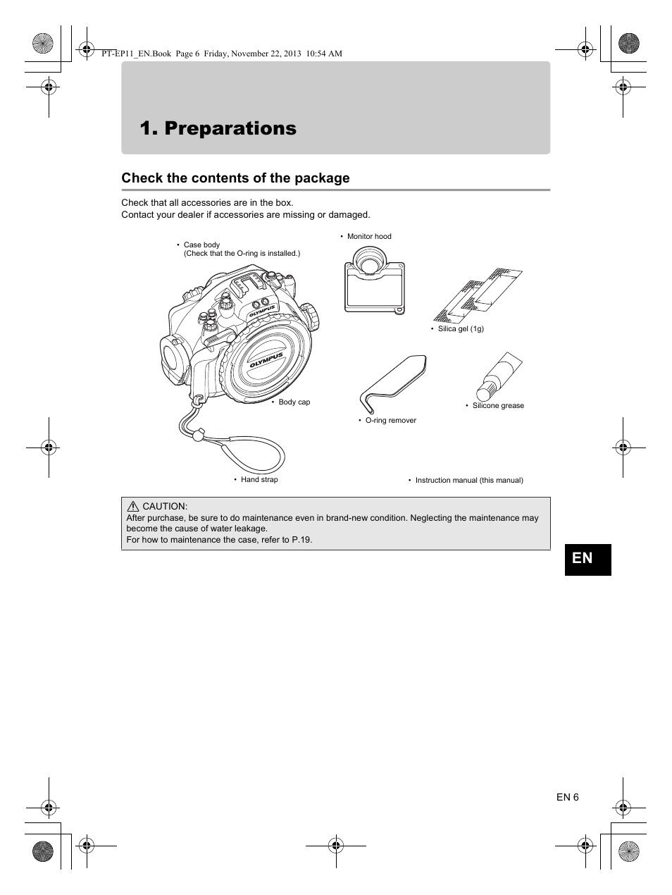 Preparations, Check the contents of the package | Olympus PTEP11 User Manual | Page 7 / 89