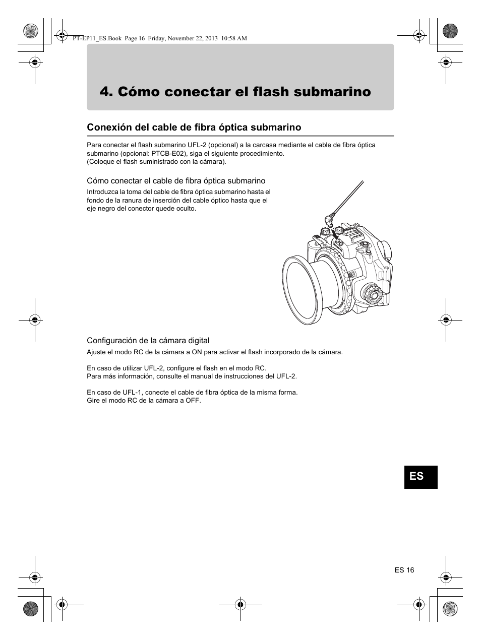 Cómo conectar el flash submarino | Olympus PTEP11 User Manual | Page 83 / 89