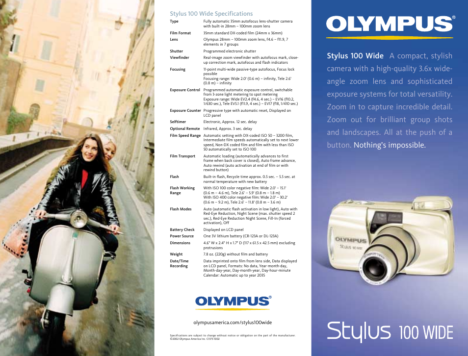 Olympus Stylus 100 Wide User Manual | 2 pages