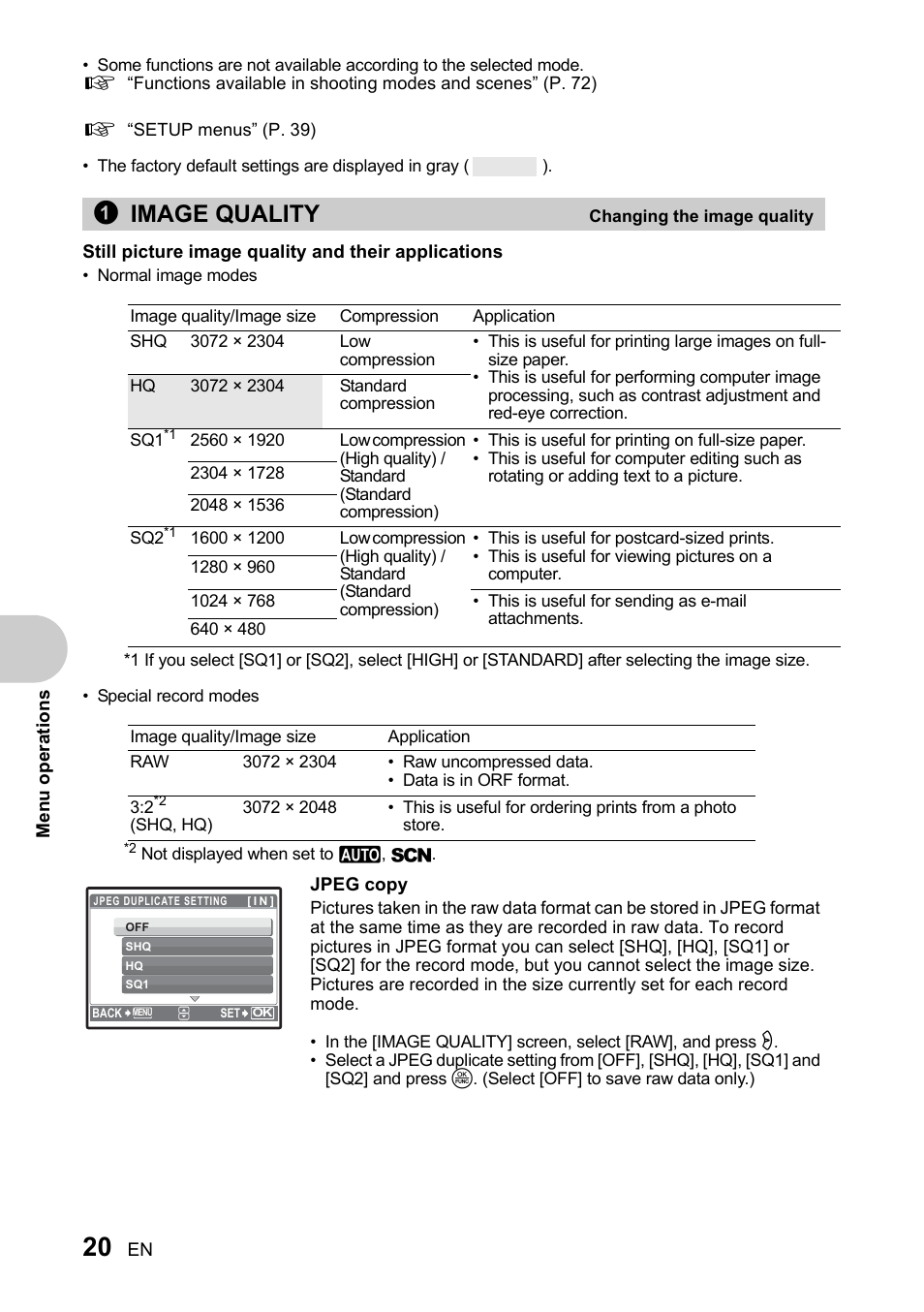 Changing the image quality, 1image quality | Olympus SP-510 UZ User Manual | Page 20 / 96