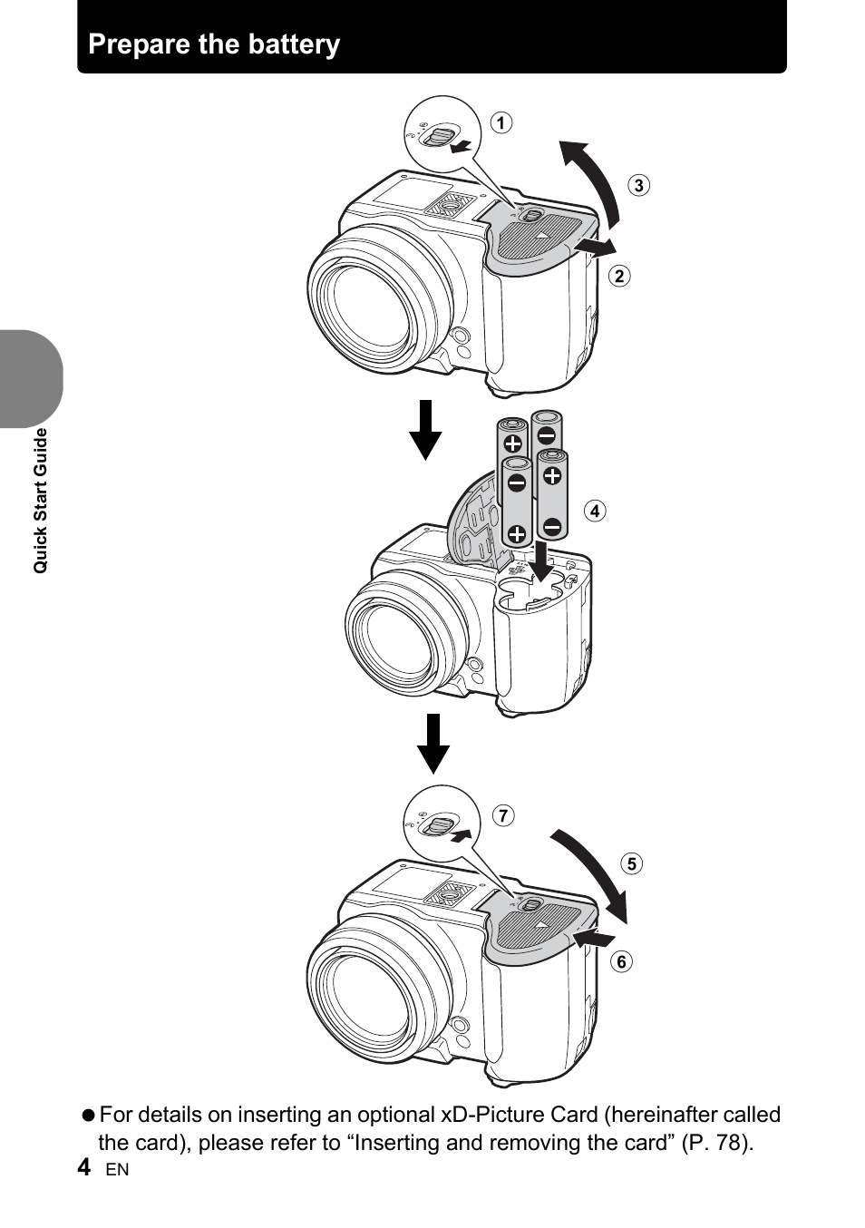 Prepare the battery | Olympus SP-510 UZ User Manual | Page 4 / 96
