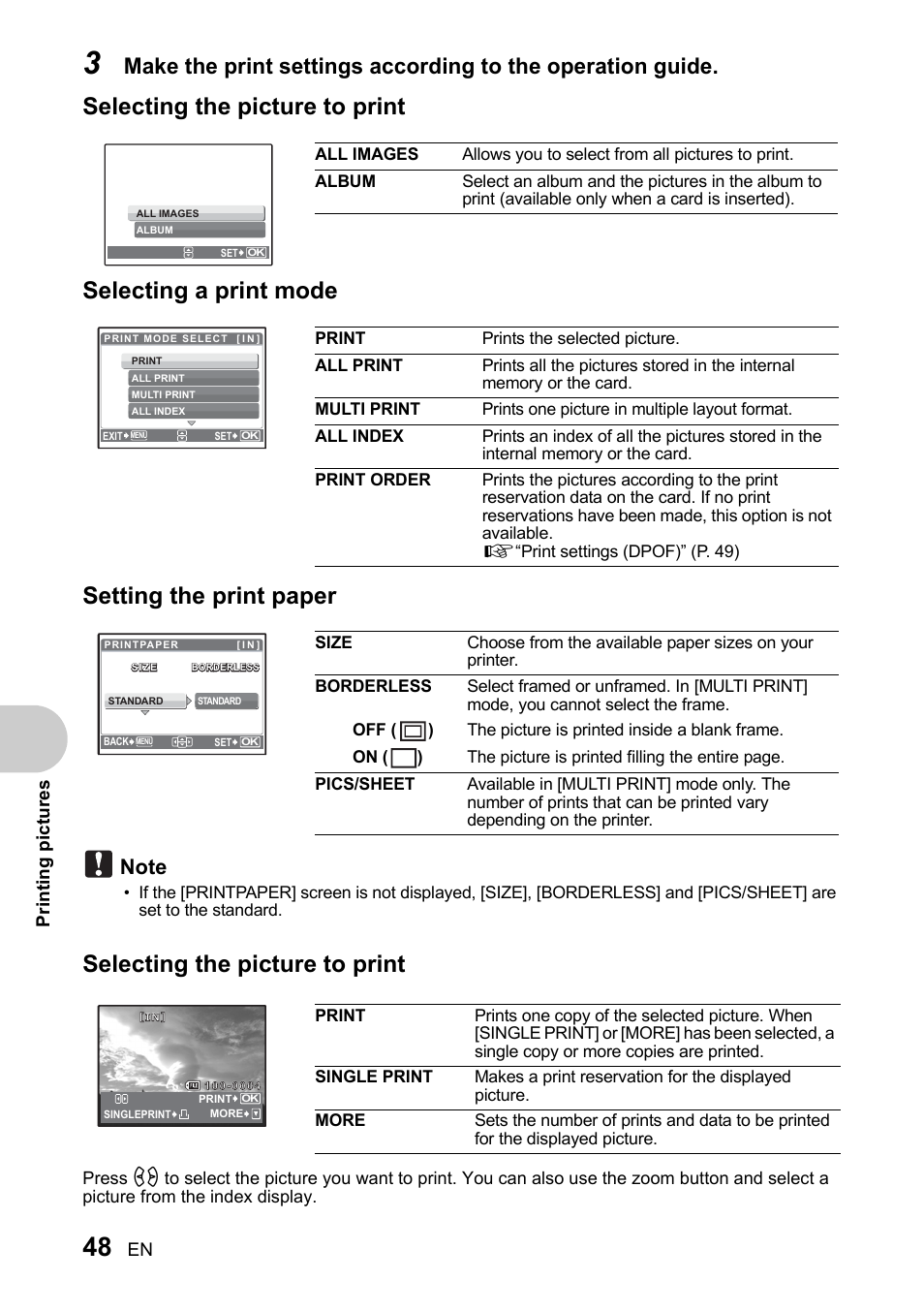 En pr inti ng pi ct u res | Olympus SP-510 UZ User Manual | Page 48 / 96