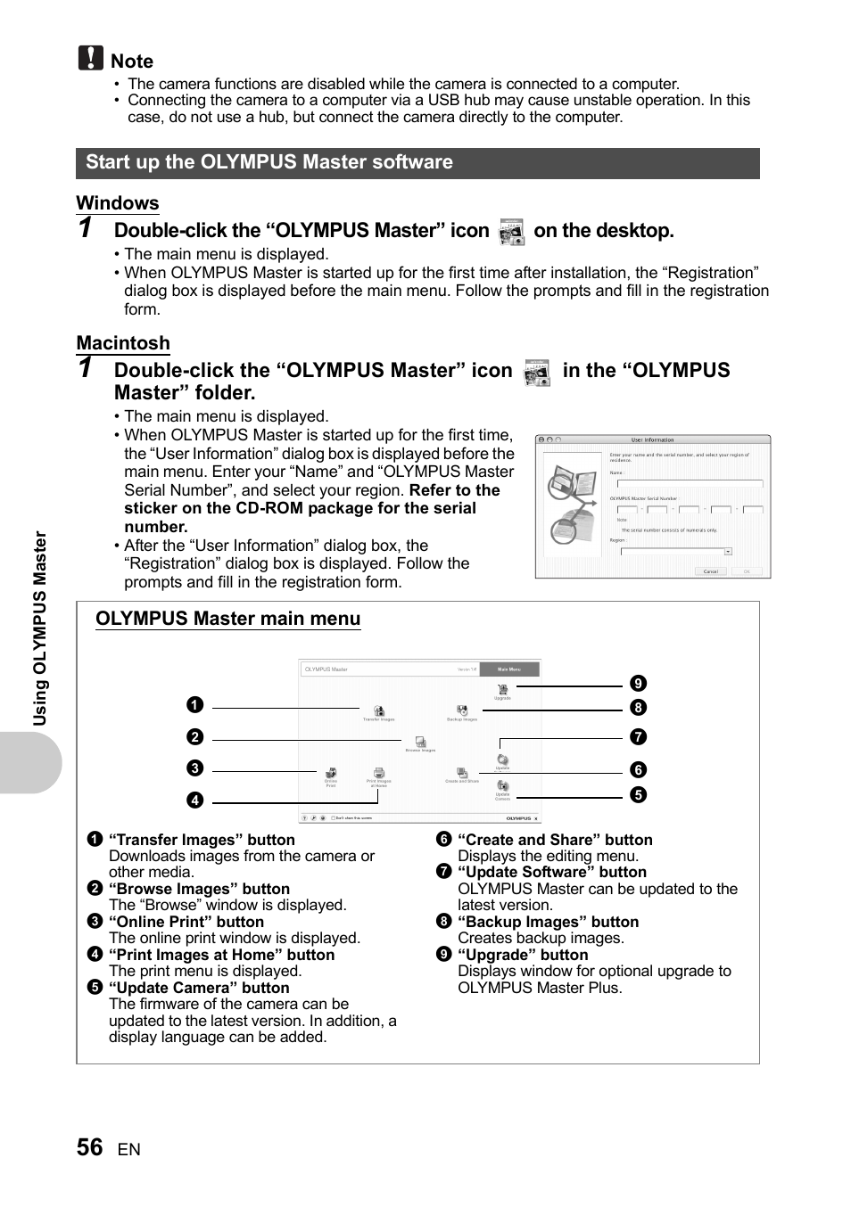 Start up the olympus master software, P. 56 | Olympus SP-510 UZ User Manual | Page 56 / 96