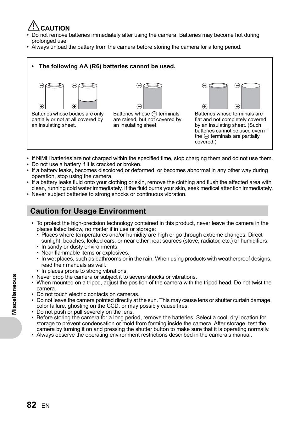 Caution for usage environment | Olympus SP-510 UZ User Manual | Page 82 / 96