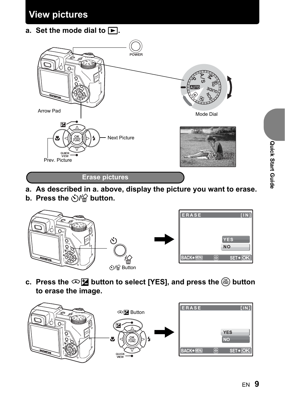 View pictures, Erase pictures | Olympus SP-510 UZ User Manual | Page 9 / 96