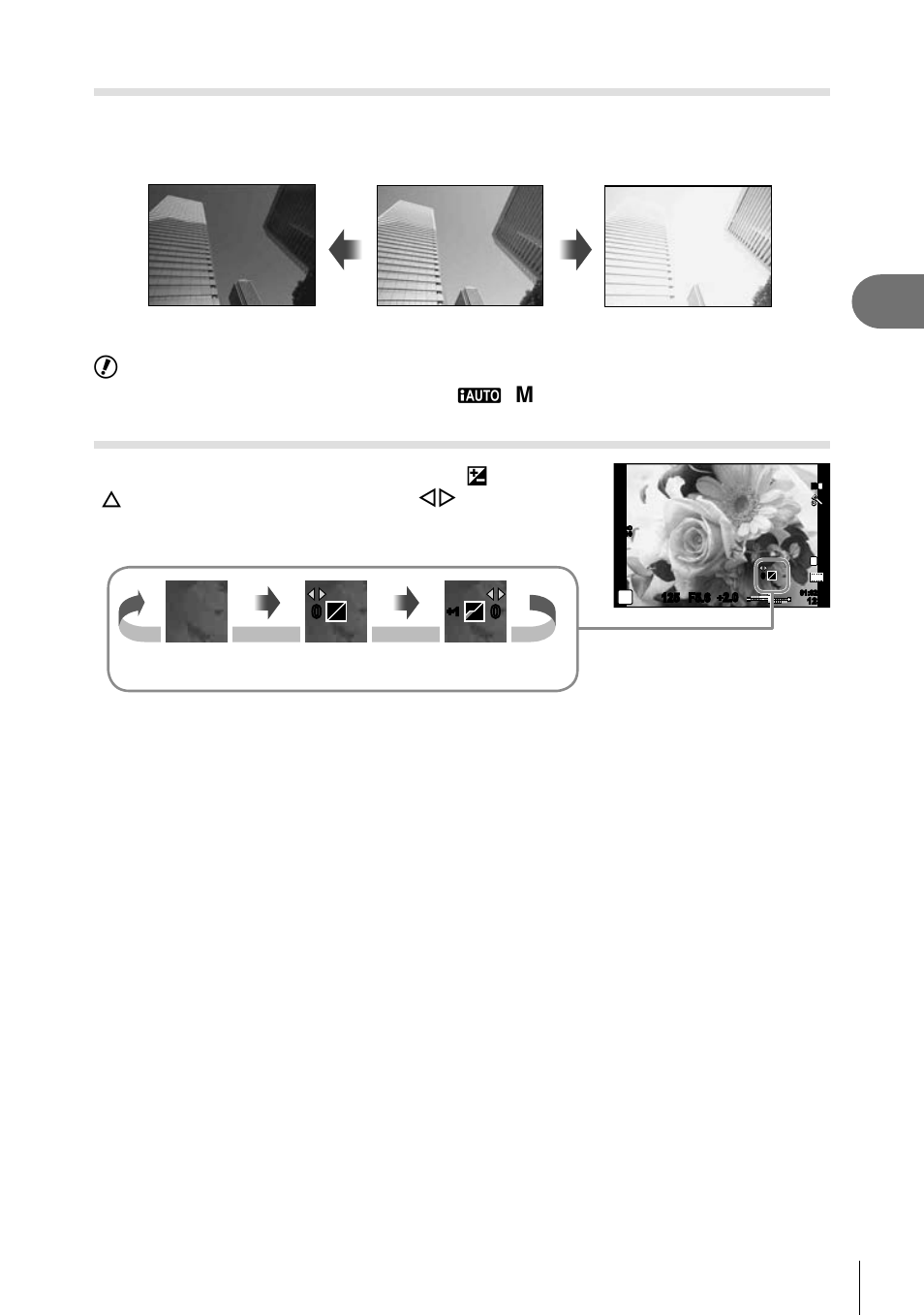 Basic photography, Controlling exposure (exposure compensation), Changing the brightness of highlights and shadows | 23 en, Cautions | Olympus Stylus XZ-2 iHS User Manual | Page 23 / 102