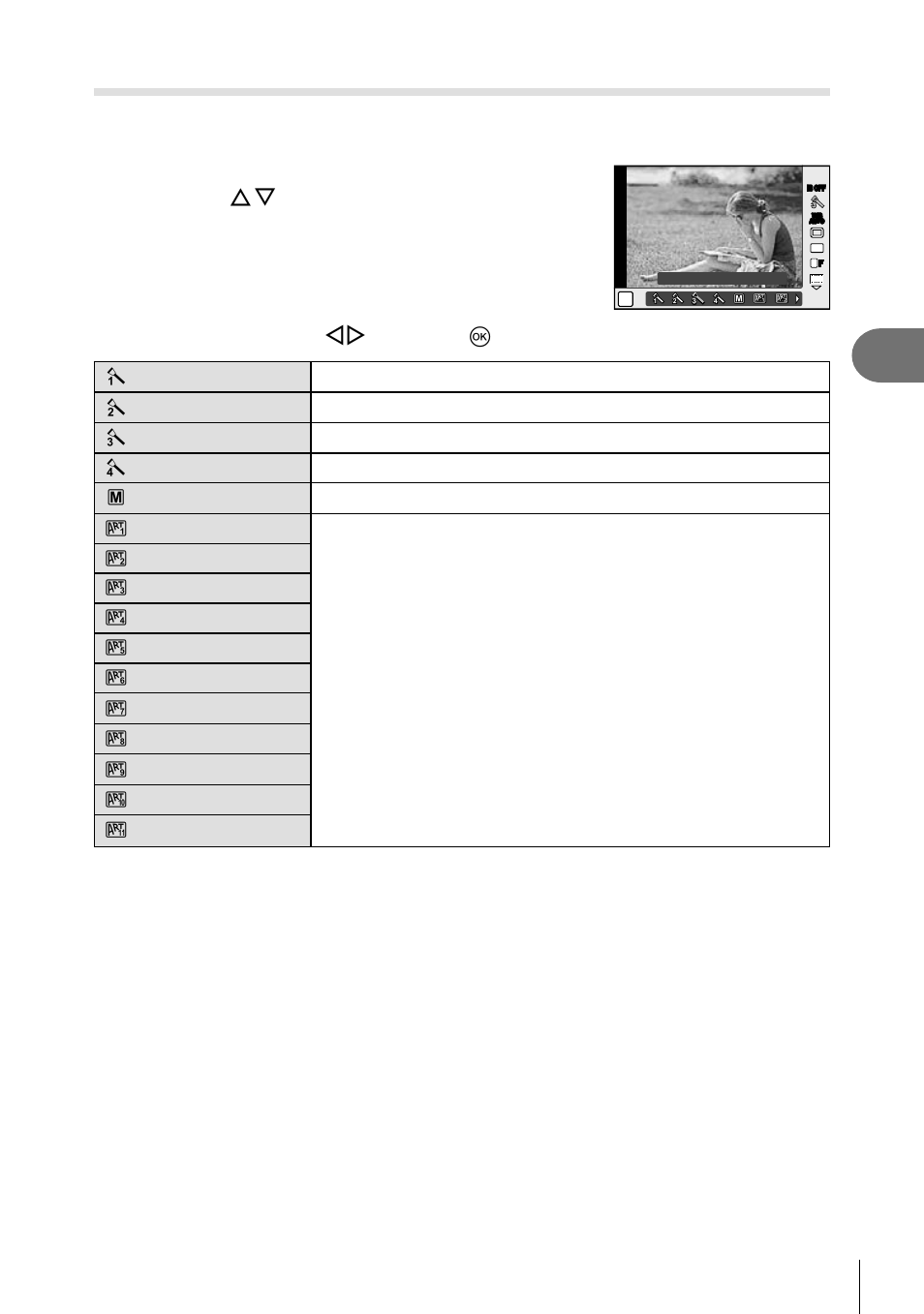Processing options (picture mode), 37 en, Select an option with hi and press q | Olympus Stylus XZ-2 iHS User Manual | Page 37 / 102