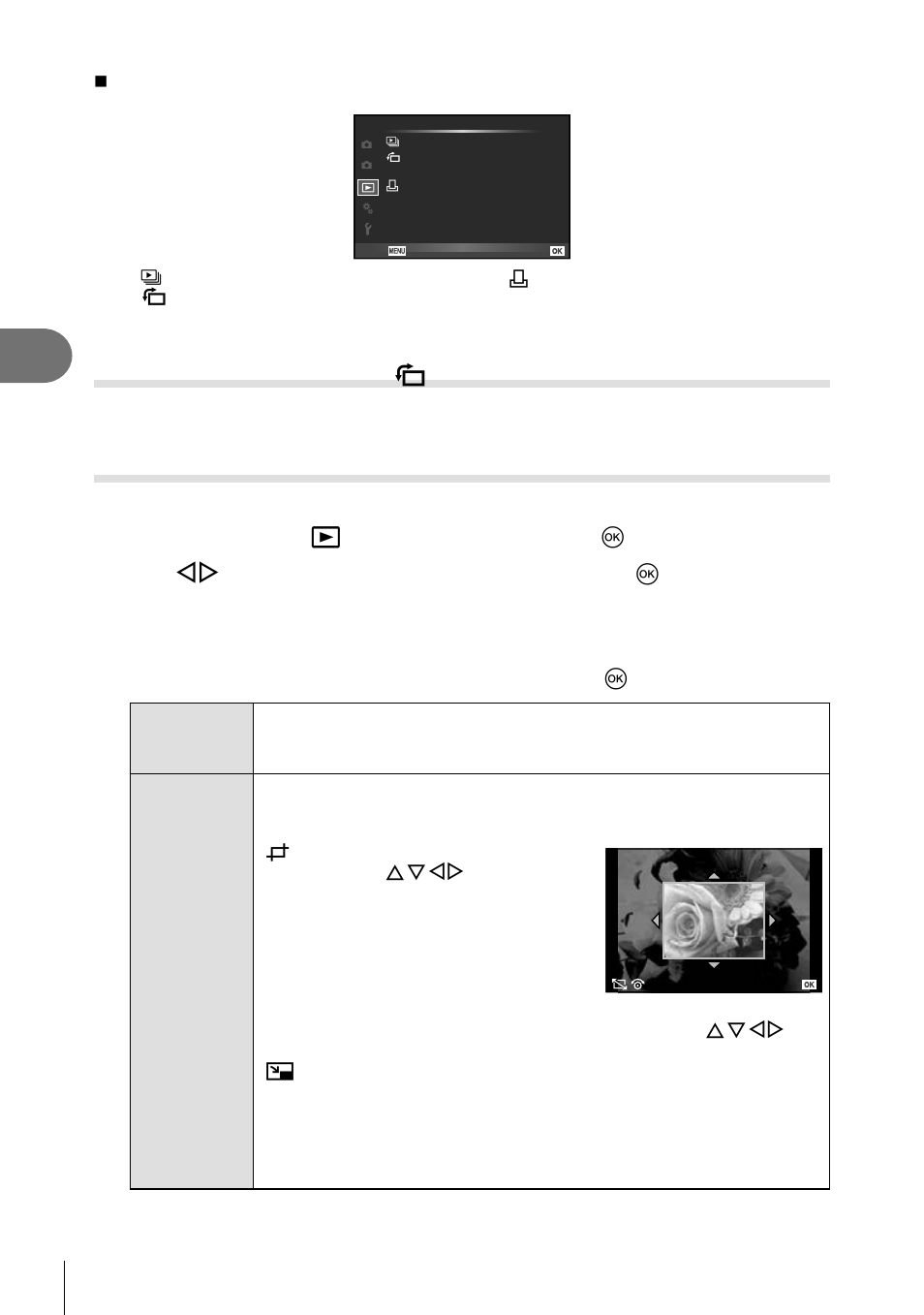 Displaying images rotated ( r ), Editing still images, Select [edit] in the q playback menu and press q | Select [raw data edit] or [jpeg edit] and press q | Olympus Stylus XZ-2 iHS User Manual | Page 54 / 102