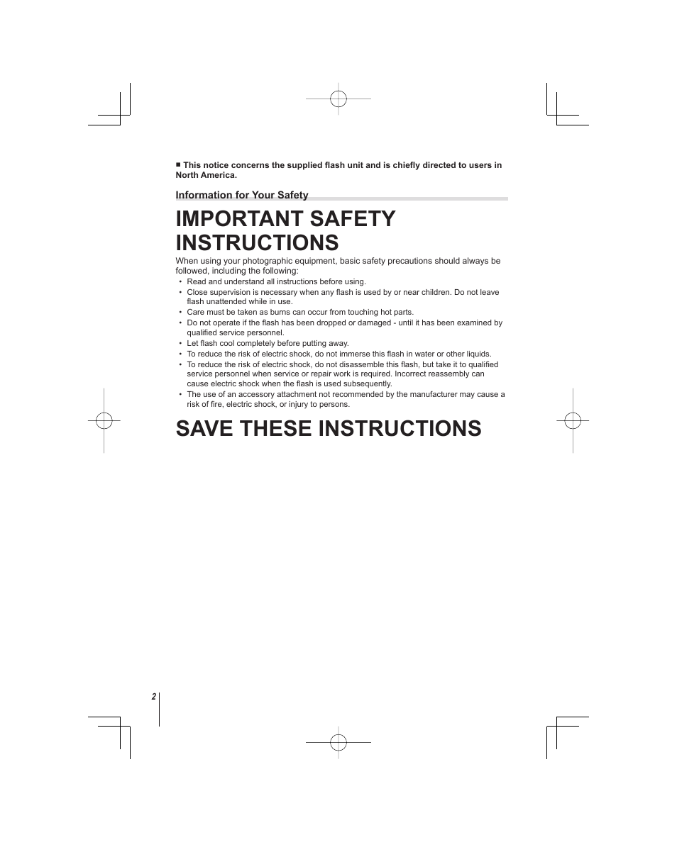 Important safety instructions, Save these instructions | Olympus E-PM1 User Manual | Page 2 / 92