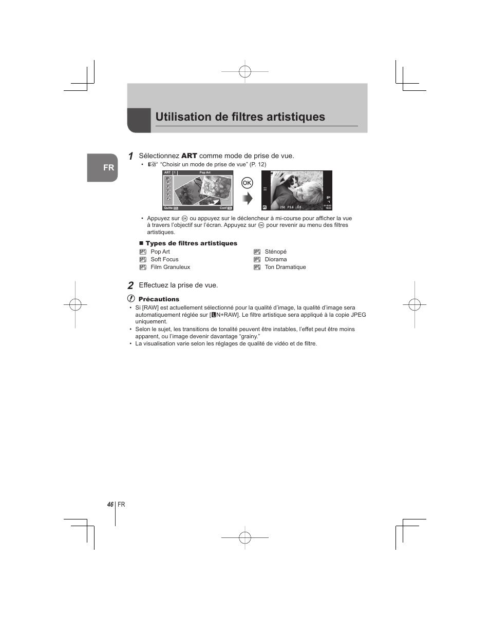 Utilisation de fi ltres artistiques | Olympus E-PM1 User Manual | Page 46 / 92