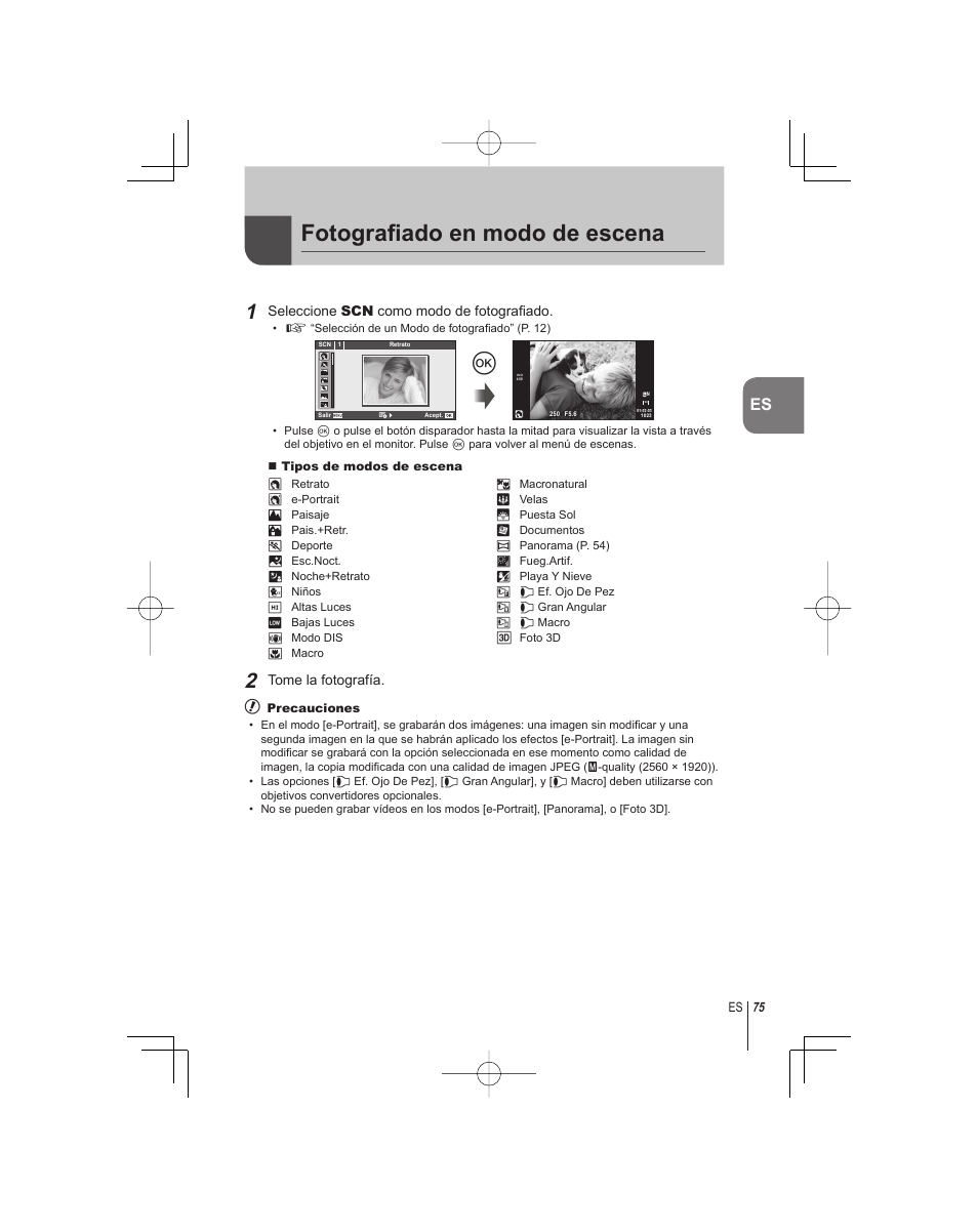 Fotografi ado en modo de escena | Olympus E-PM1 User Manual | Page 75 / 92