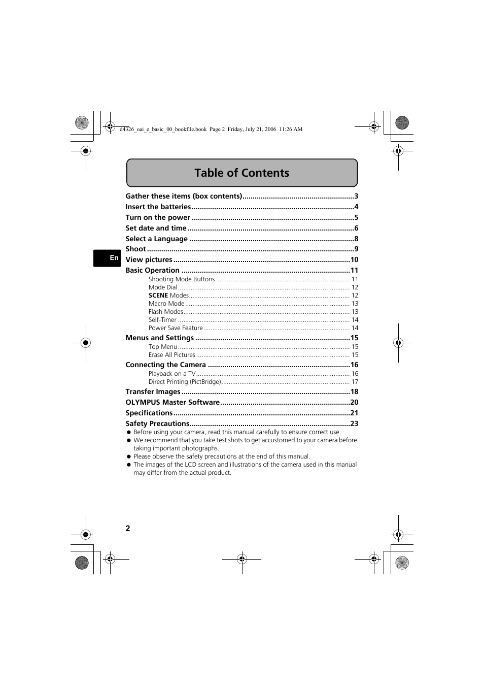 Olympus FE-200 User Manual | Page 2 / 108