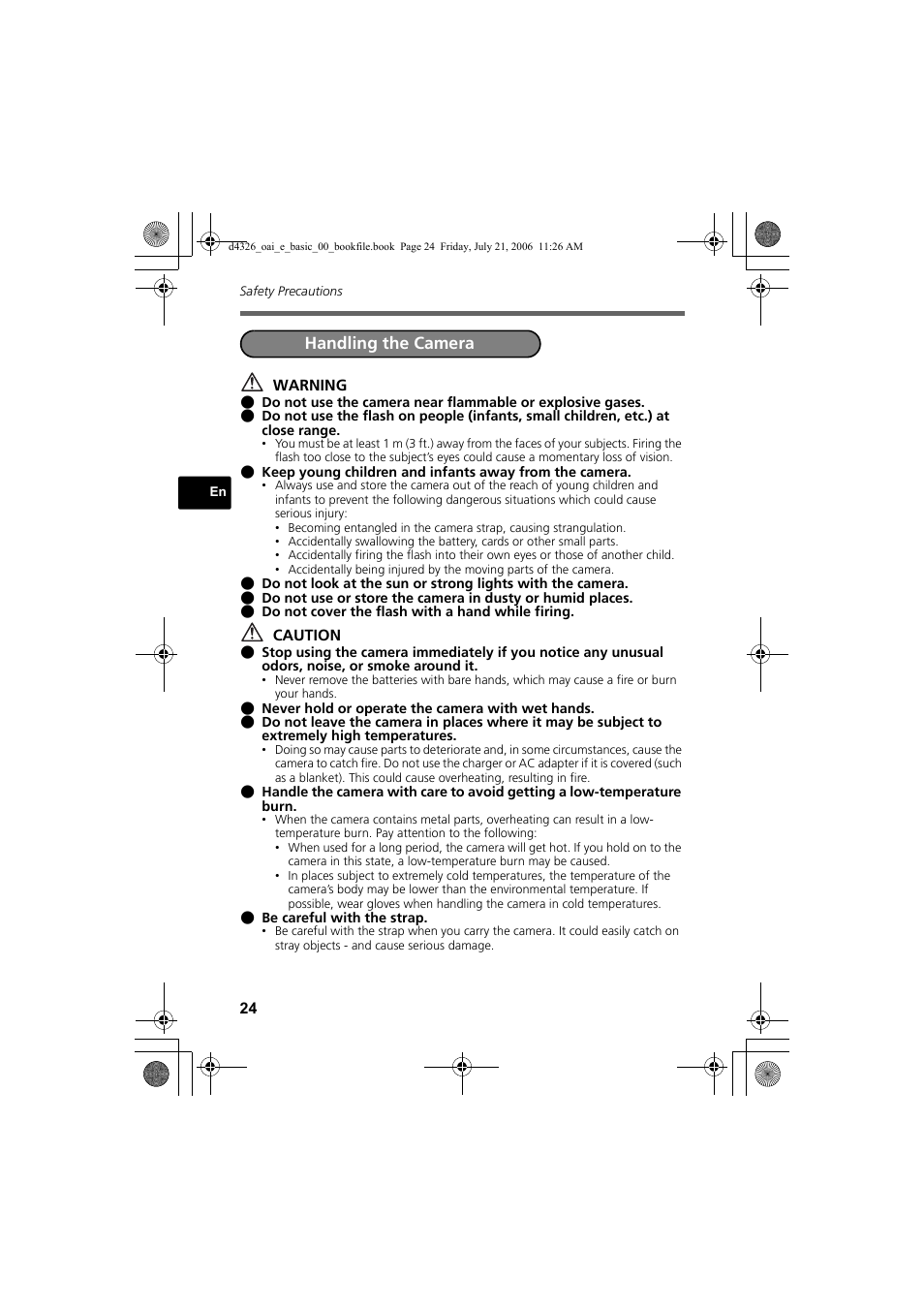 Handling the camera | Olympus FE-200 User Manual | Page 24 / 108