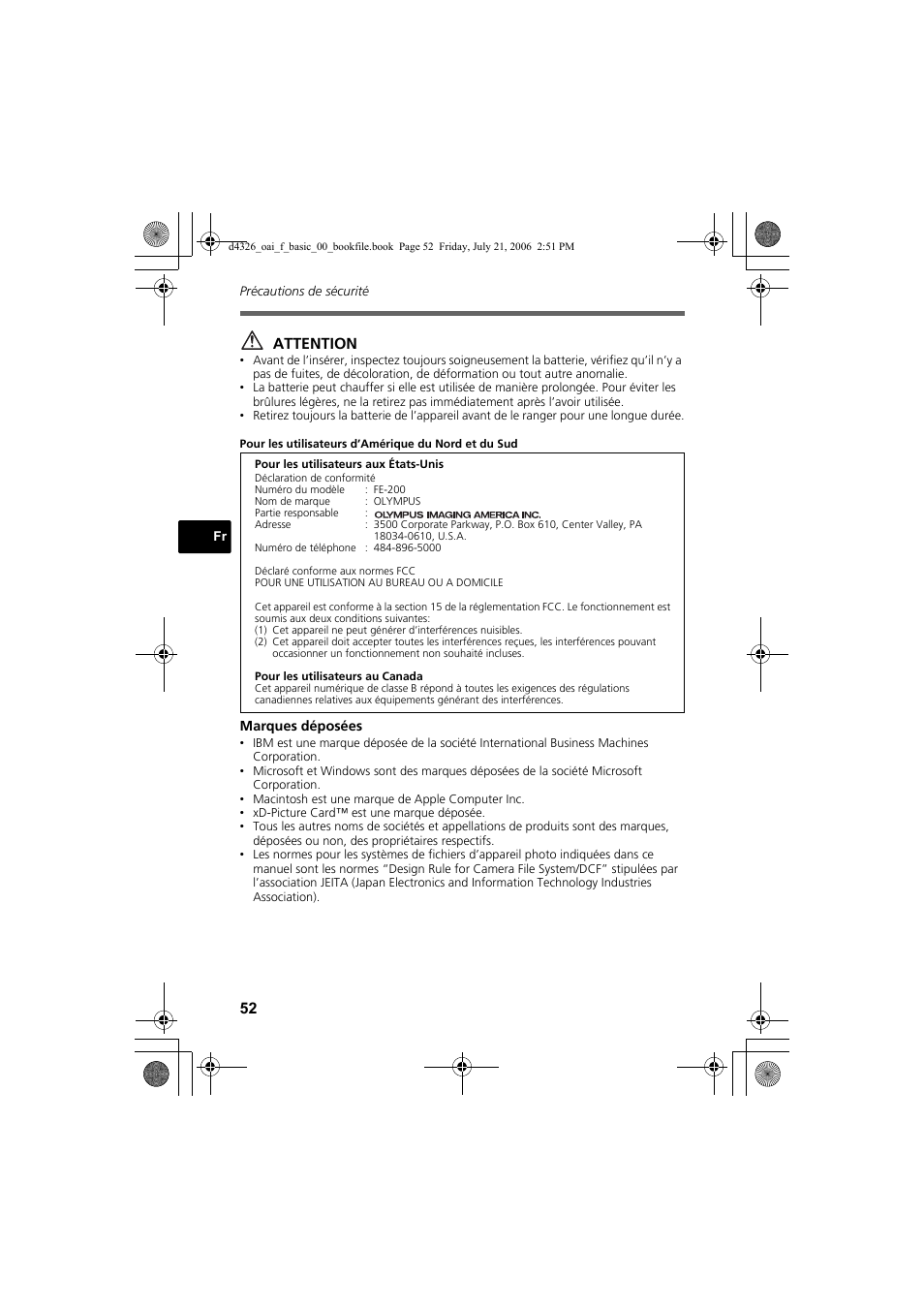 Attention | Olympus FE-200 User Manual | Page 52 / 108