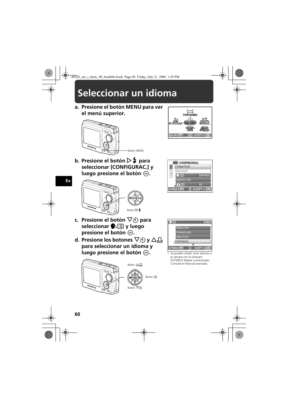 Seleccionar un idioma | Olympus FE-200 User Manual | Page 60 / 108