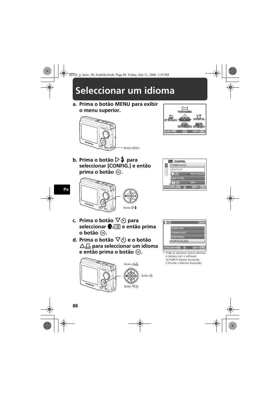 Seleccionar um idioma | Olympus FE-200 User Manual | Page 86 / 108
