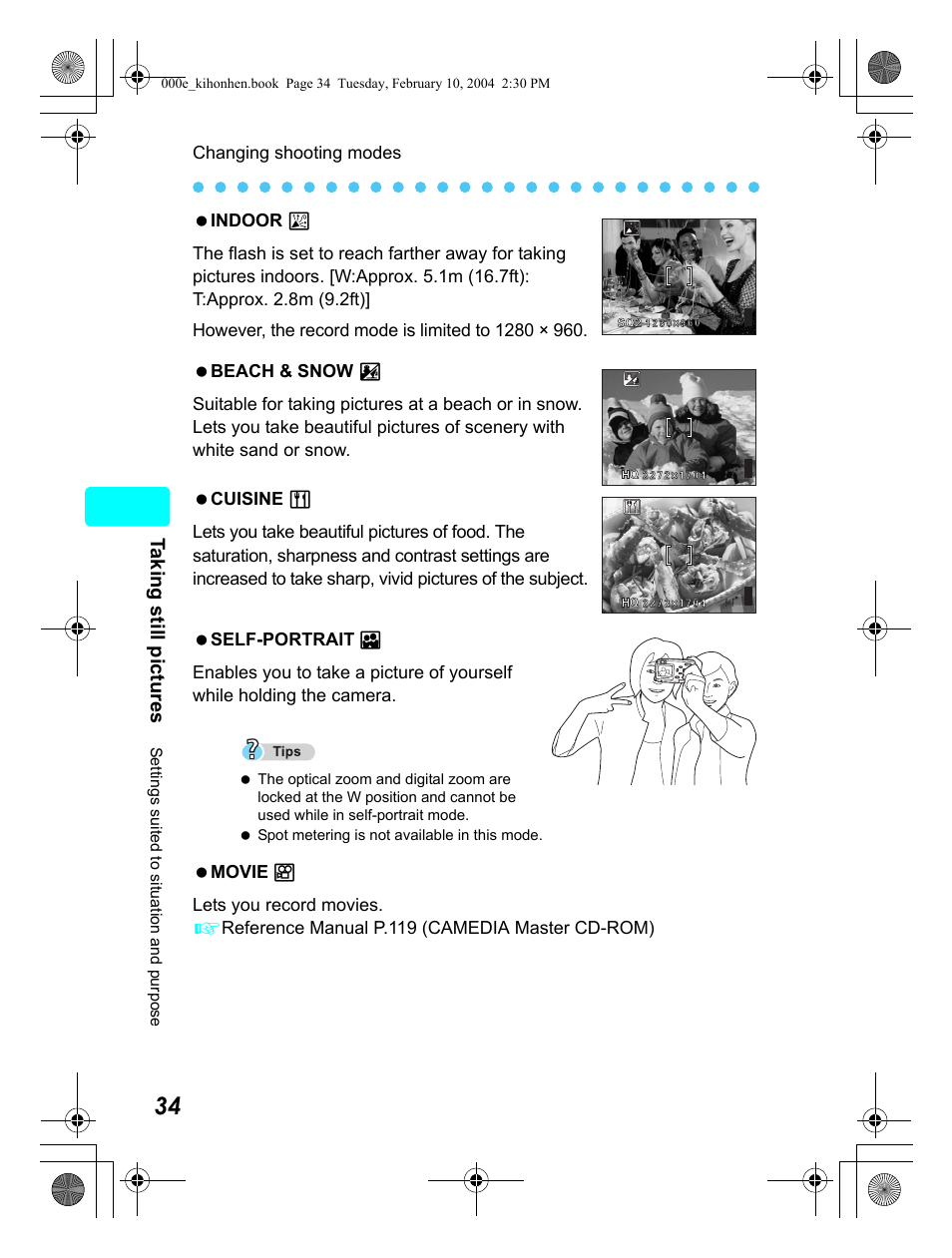 Ta king still pictures | Olympus Stylus 410 Digital User Manual | Page 34 / 72