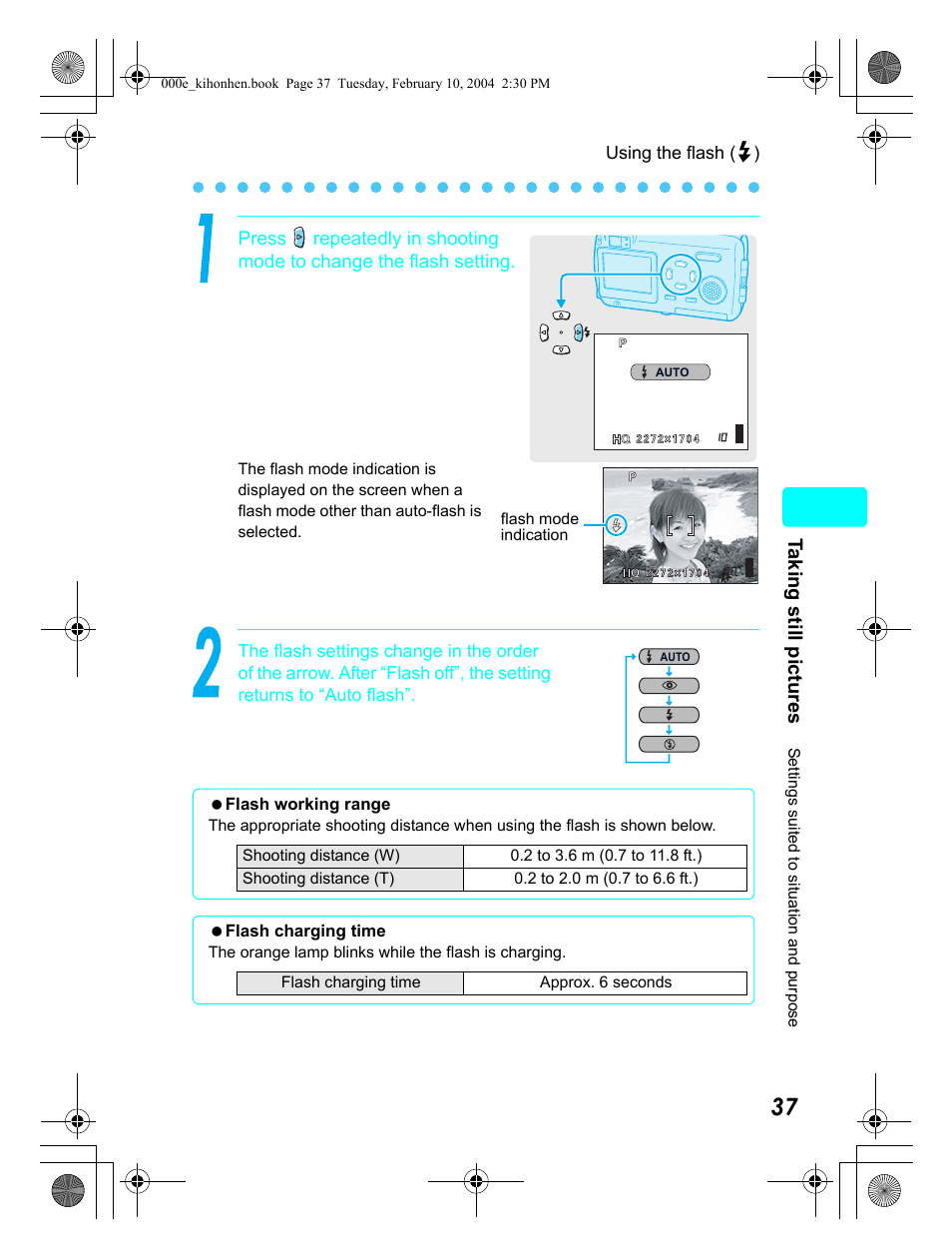 Ta king still pictures | Olympus Stylus 410 Digital User Manual | Page 37 / 72