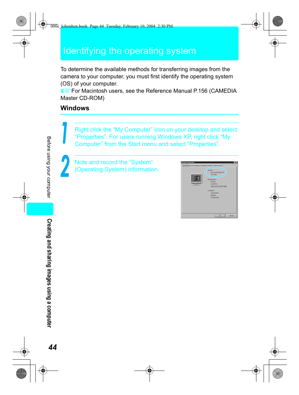 Identifying the operating system | Olympus Stylus 410 Digital User Manual | Page 44 / 72