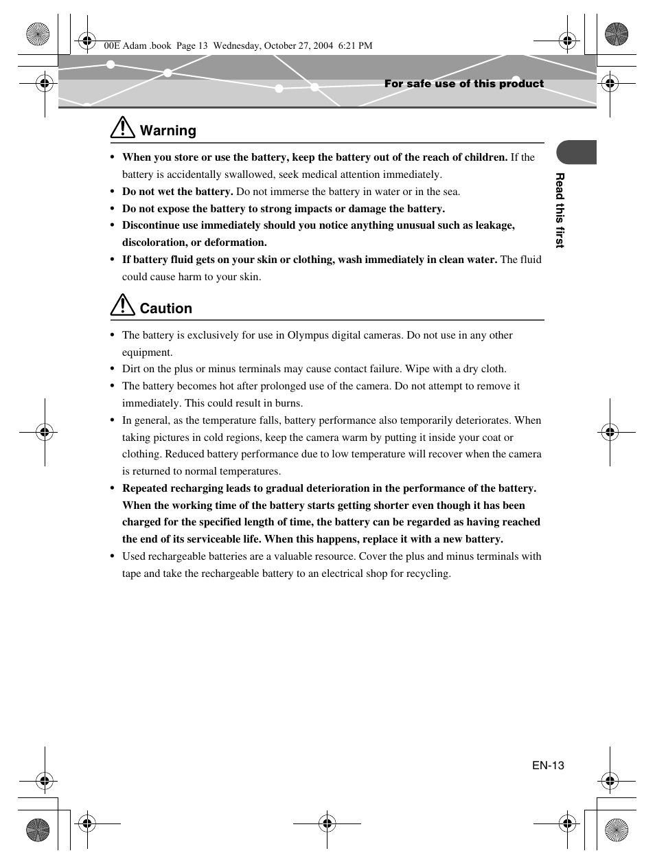Warning, Caution | Olympus IR-500 User Manual | Page 13 / 116