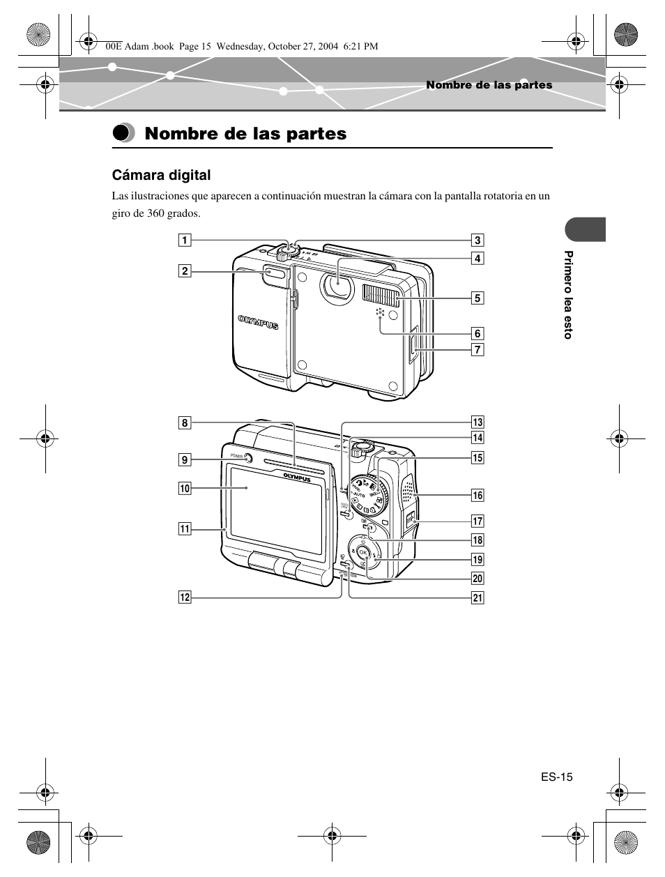 Nombre de las partes, Cámara digital | Olympus IR-500 User Manual | Page 91 / 116
