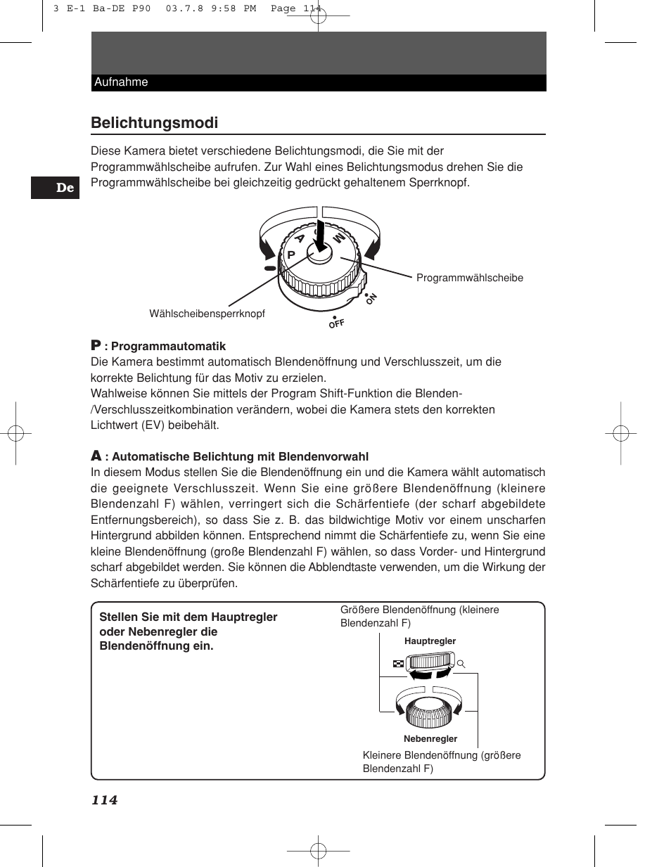 Belichtungsmodi | Olympus E-1 User Manual | Page 114 / 180